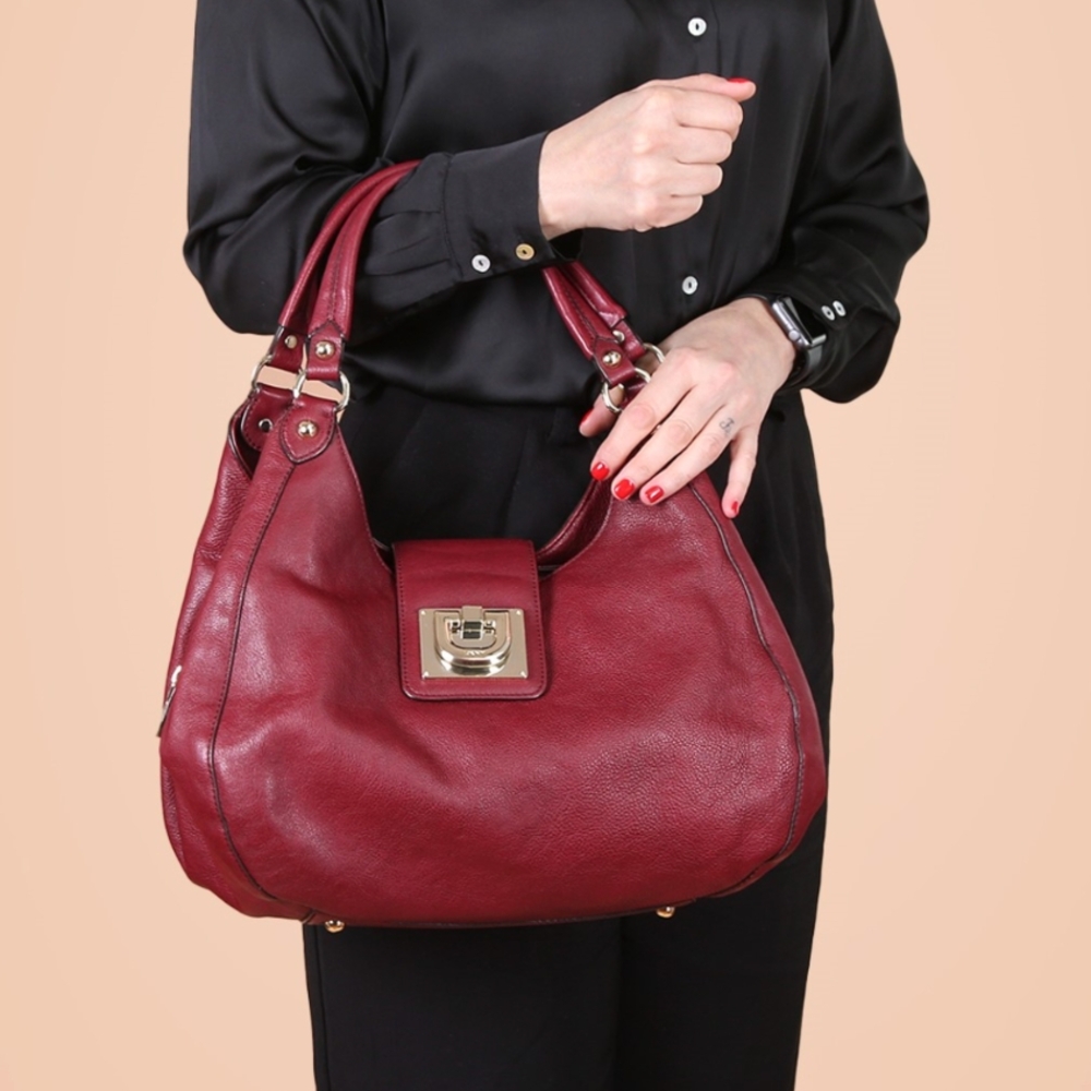DKNY Burgundy HOBO Shoulder Bag with Gold Details